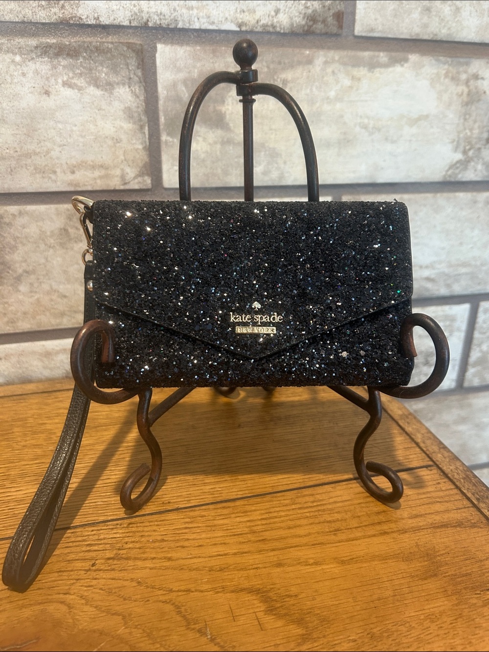 Kate Spade Multifunction Black Sparkle wristlet Wallet